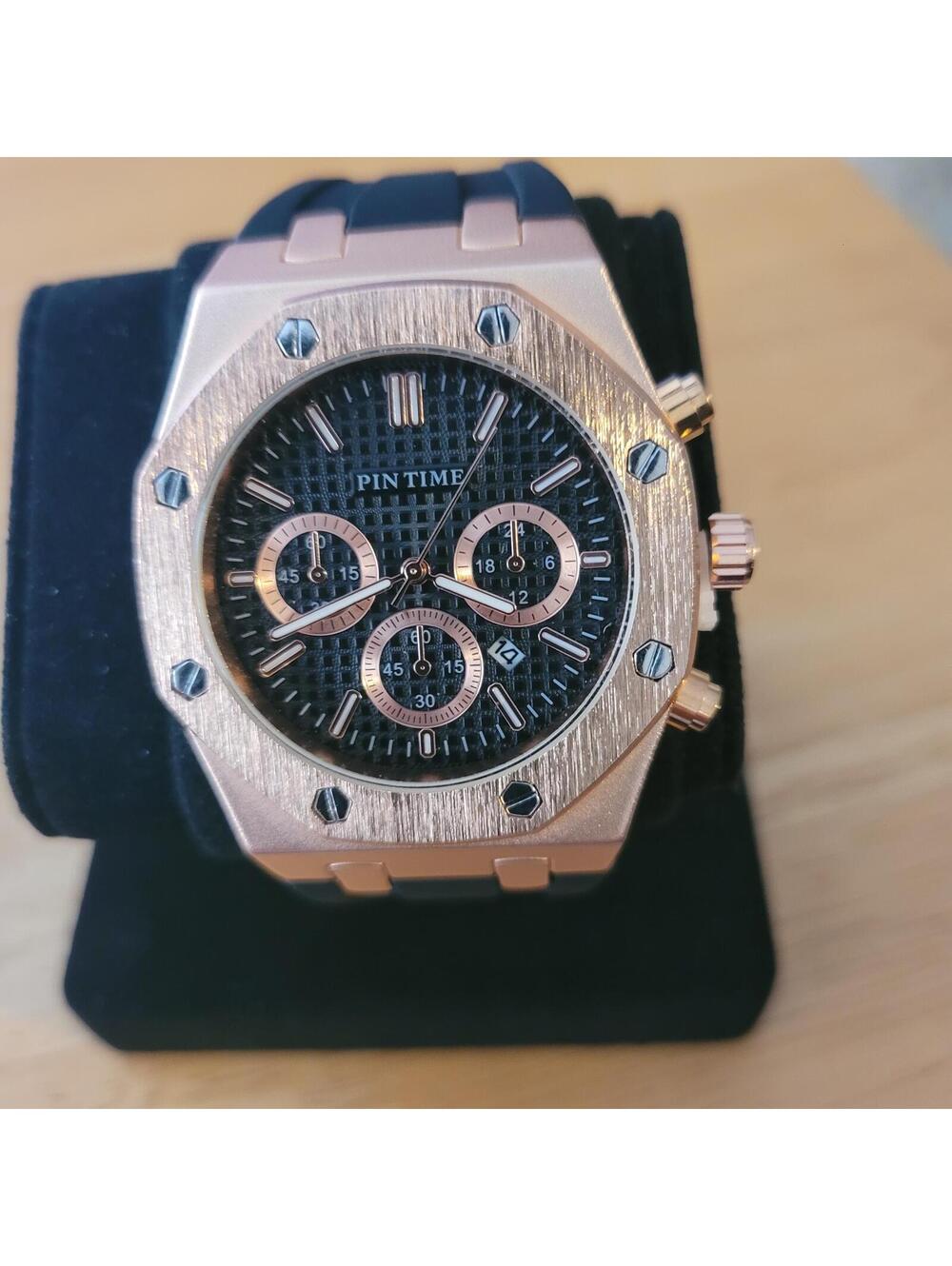 Pintime Professional Watch with Black Silicone Band and Rose Gold Case